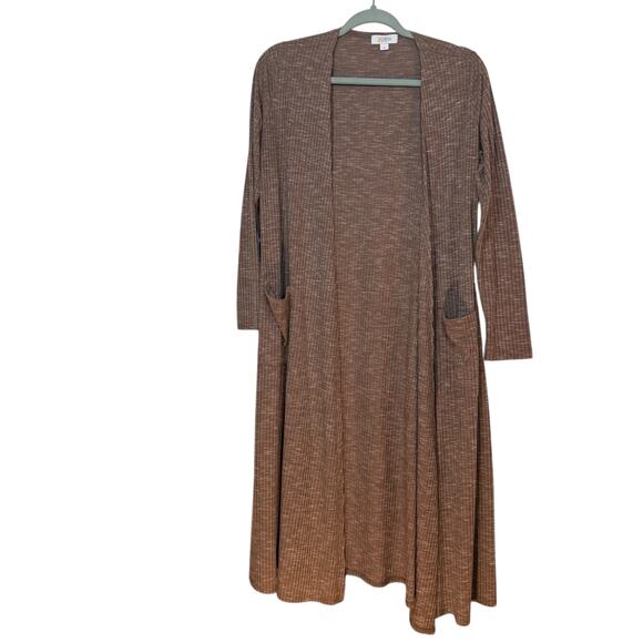 LuLaRoe Sweaters - Lularoe Brown Heather Ribbed Sarah Duster Cardigan topper with Pockets Small